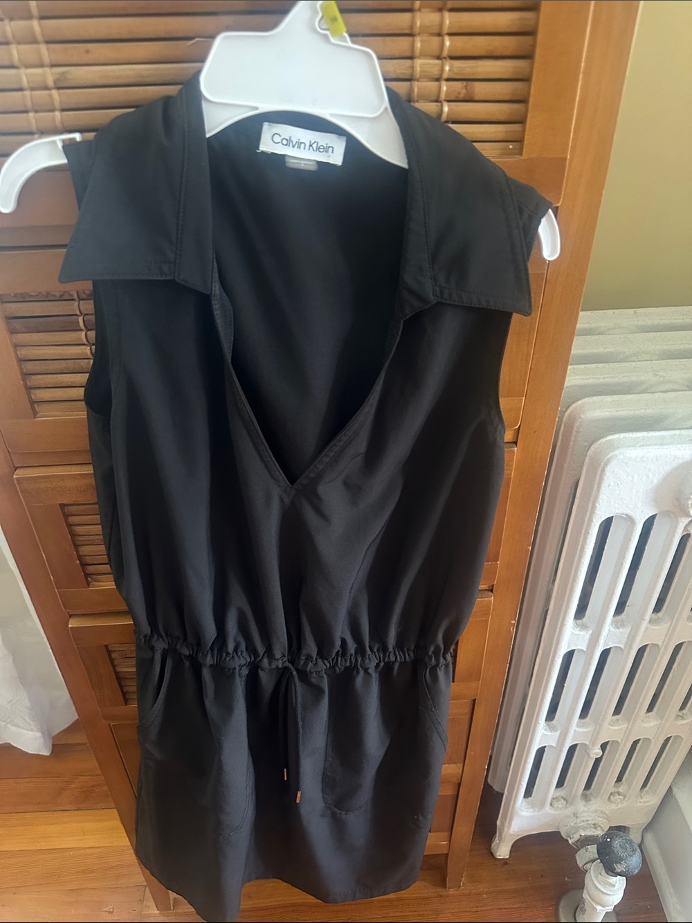 Calvin Klein Black Sleeveless V-Neck Drawstring Dress